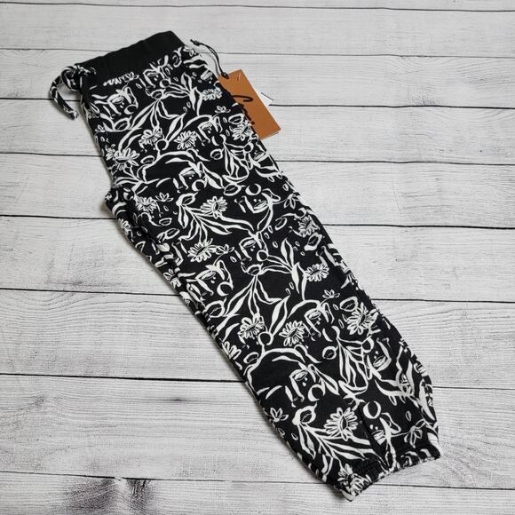 Nordstrom By Cristina Martinez Cozy Joggers Blooming Faces Black White Size 5 - Picture 2 of 8